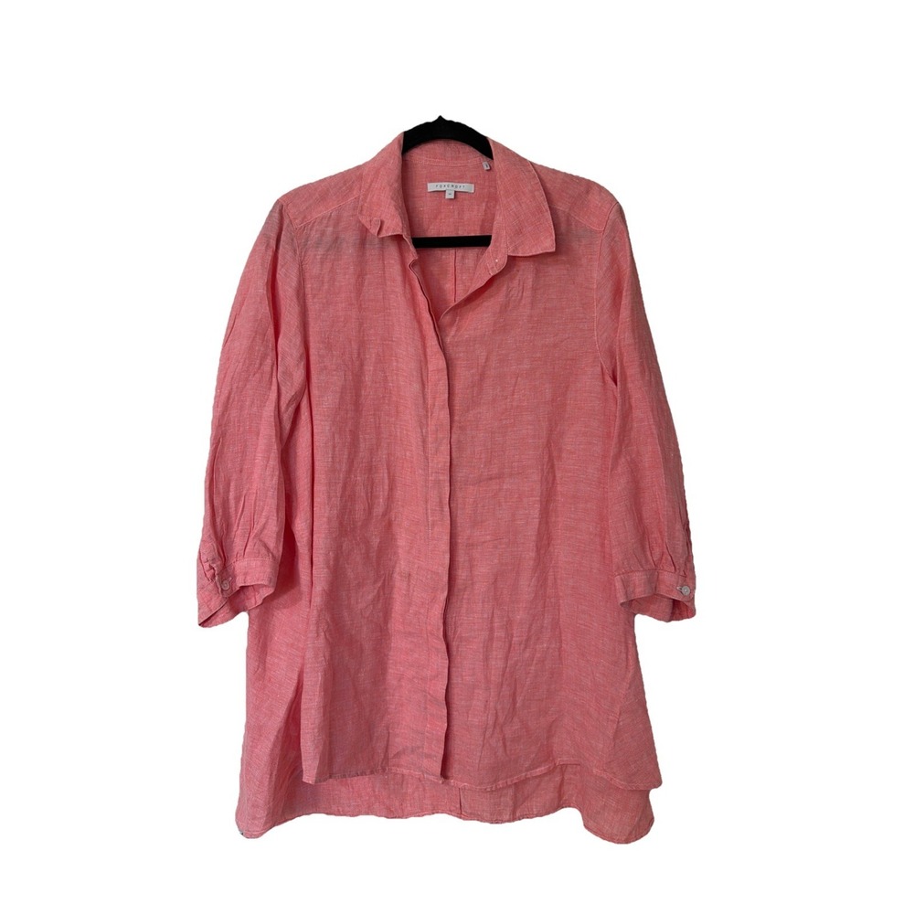 Foxcroft Women's Sz 14 Linen Shirt Pink  Button Down‎ Preppy Island Blouse Top